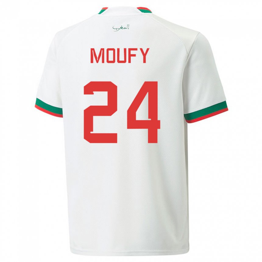 Enfant Maillot Maroc Fahd Moufy #24 Blanc Tenues Extérieur 22-24 T-shirt Suisse