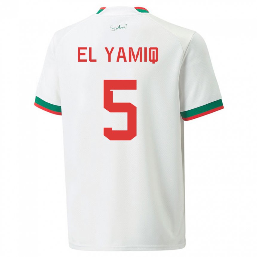 Kinder Marokkanische Jawad El Yamiq #5 Weiß Auswärtstrikot Trikot 22-24 T-shirt Schweiz