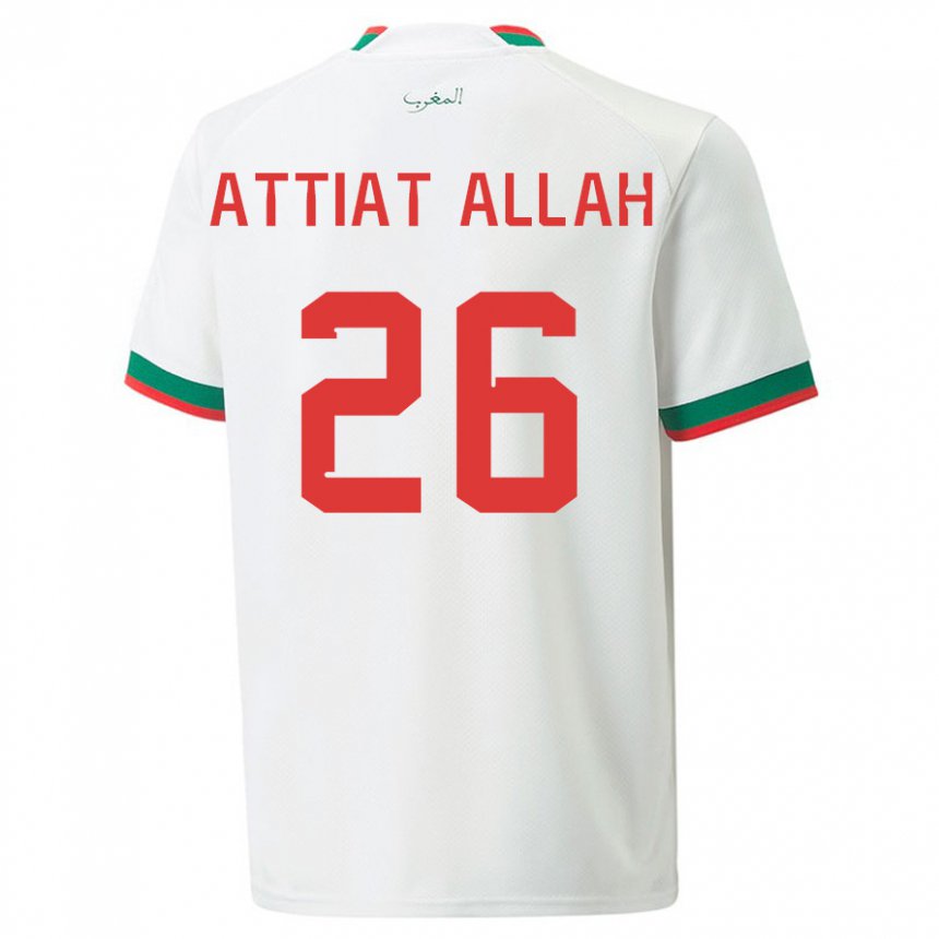 Enfant Maillot Maroc Yahia Attiat-allah #26 Blanc Tenues Extérieur 22-24 T-shirt Suisse