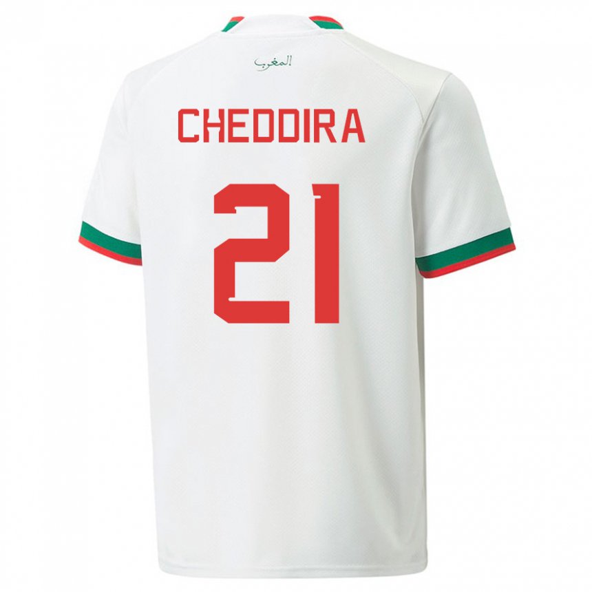 Enfant Maillot Maroc Walid Cheddira #21 Blanc Tenues Extérieur 22-24 T-shirt Suisse