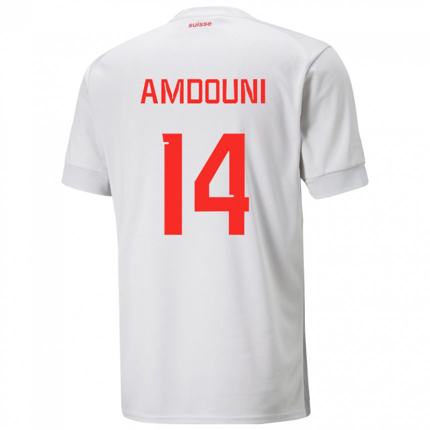 Enfant Maillot Suisse Mohamed Zeki Amdouni #14 Blanc Tenues Extérieur 22-24 T-shirt Suisse