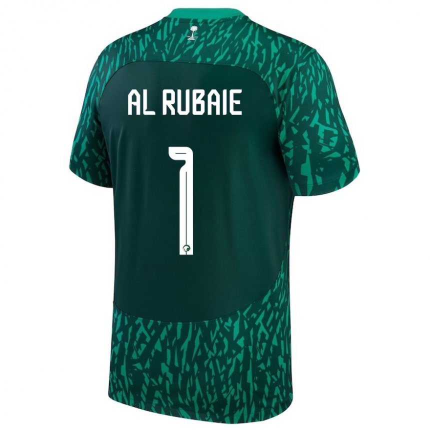 Enfant Maillot Arabie Saoudite Mohammed Al Rubaie #1 Vert Foncé Tenues Extérieur 22-24 T-shirt Suisse