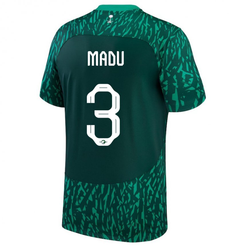 Enfant Maillot Arabie Saoudite Abdullah Madu #3 Vert Foncé Tenues Extérieur 22-24 T-shirt Suisse