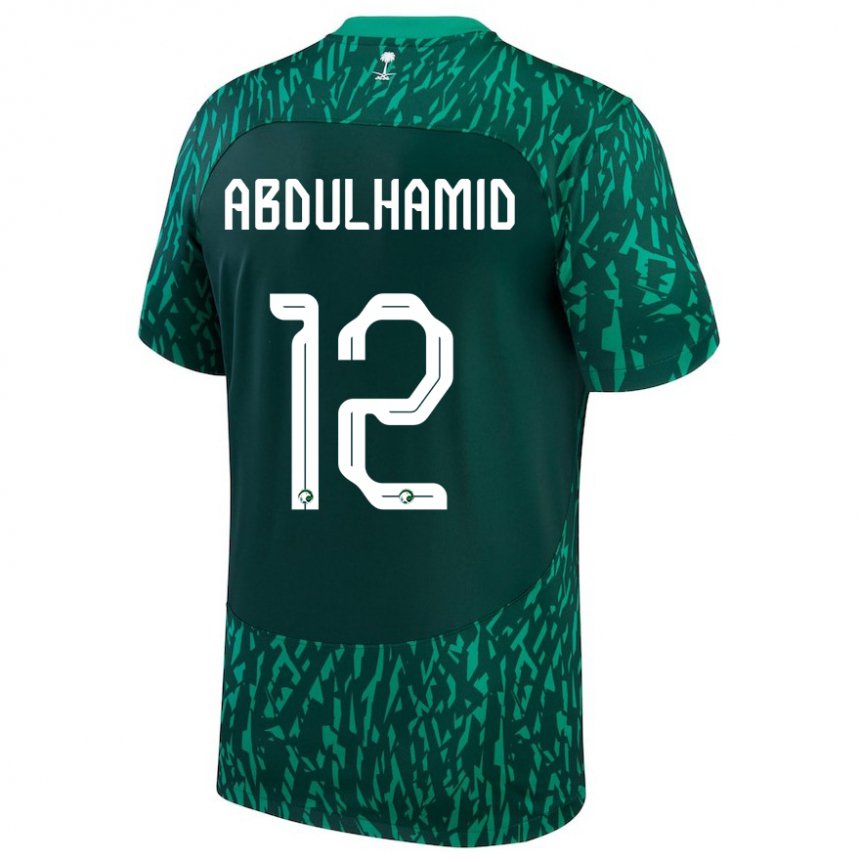 Kinder Saudi-arabische Saud Abdulhamid #12 Dunkelgrün Auswärtstrikot Trikot 22-24 T-shirt Schweiz