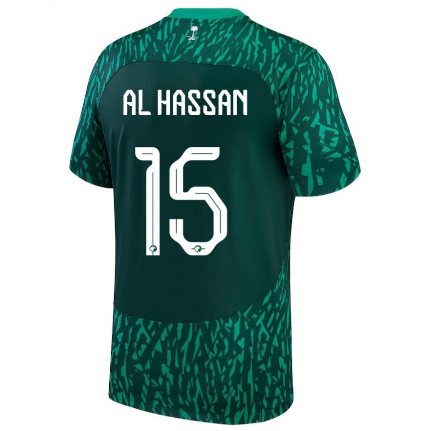 Kinder Saudi-arabische Ali Al Hassan #15 Dunkelgrün Auswärtstrikot Trikot 22-24 T-shirt Schweiz