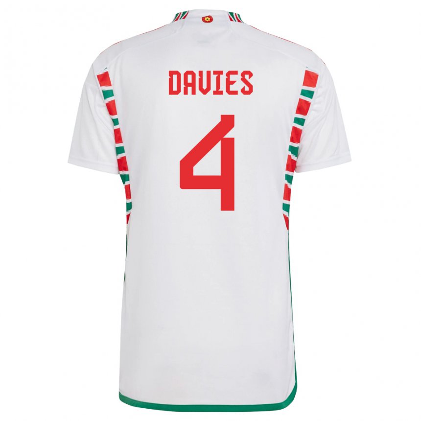 Enfant Maillot Pays De Galles Ben Davies #4 Blanc Tenues Extérieur 22-24 T-shirt Suisse