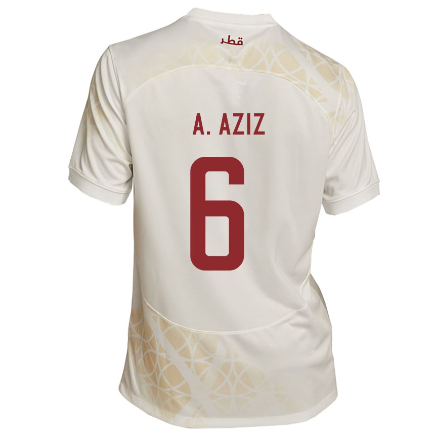 Enfant Maillot Qatar Abdulaziz Hatem #6 Beige Doré Tenues Extérieur 22-24 T-shirt Suisse