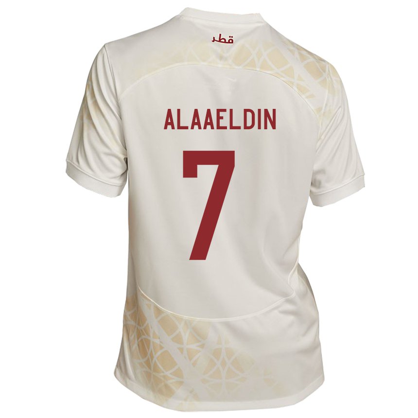 Enfant Maillot Qatar Ahmed Alaaeldin #7 Beige Doré Tenues Extérieur 22-24 T-shirt Suisse