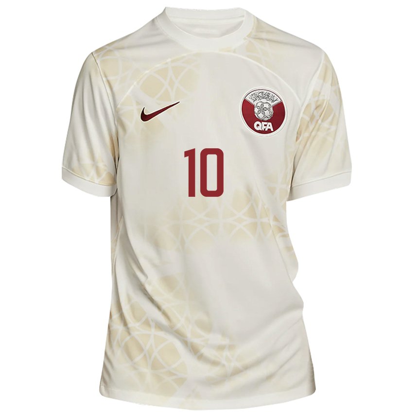 Enfant Maillot Qatar Hasan Al Haydos #10 Beige Doré Tenues Extérieur 22-24 T-shirt Suisse