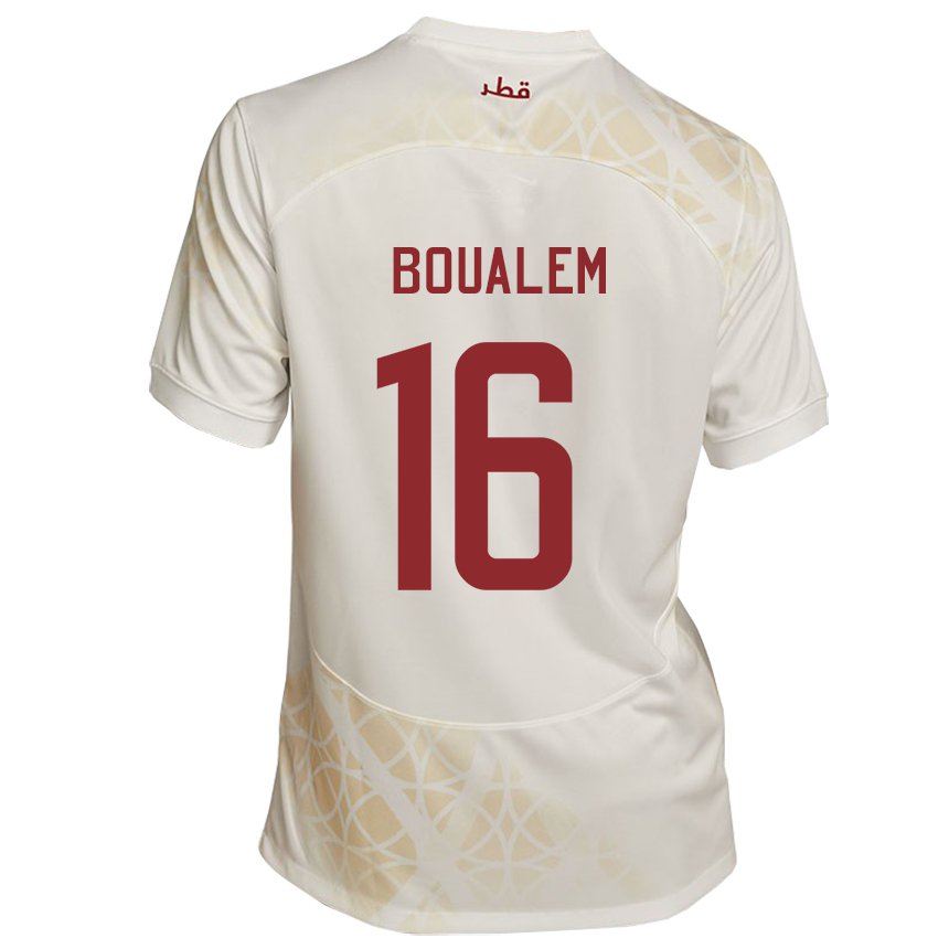 Kinder Katarische Boualem Khoukhi #16 Goldbeige Auswärtstrikot Trikot 22-24 T-shirt Schweiz