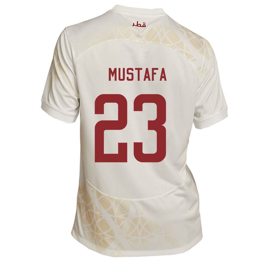 Enfant Maillot Qatar Mustafa Mashaal #23 Beige Doré Tenues Extérieur 22-24 T-shirt Suisse