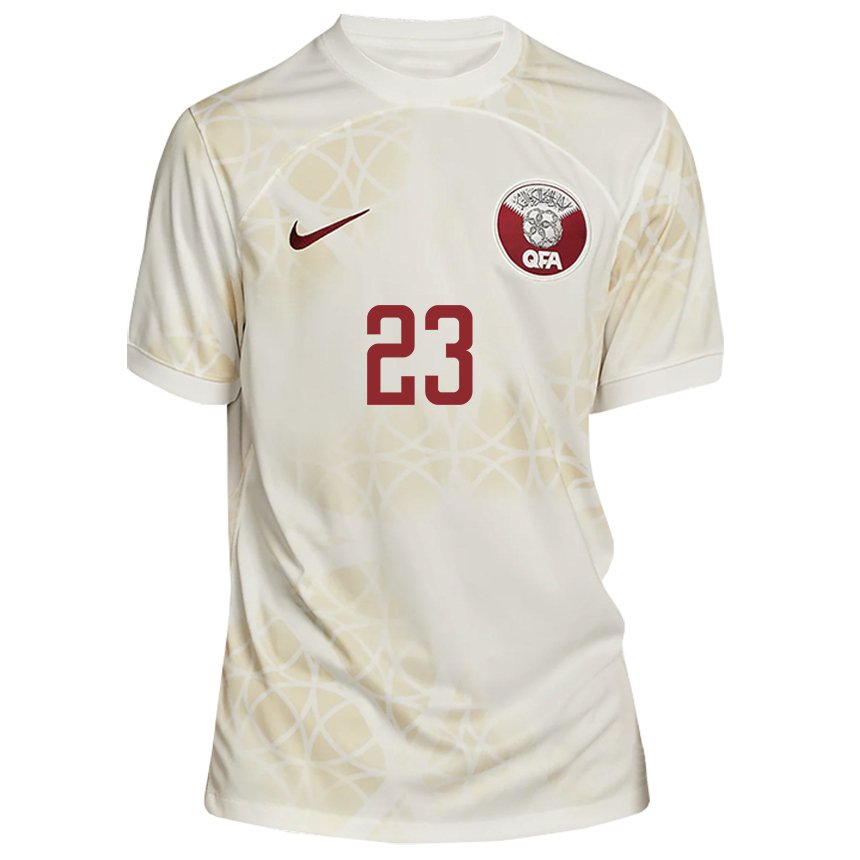 Enfant Maillot Qatar Mustafa Mashaal #23 Beige Doré Tenues Extérieur 22-24 T-shirt Suisse