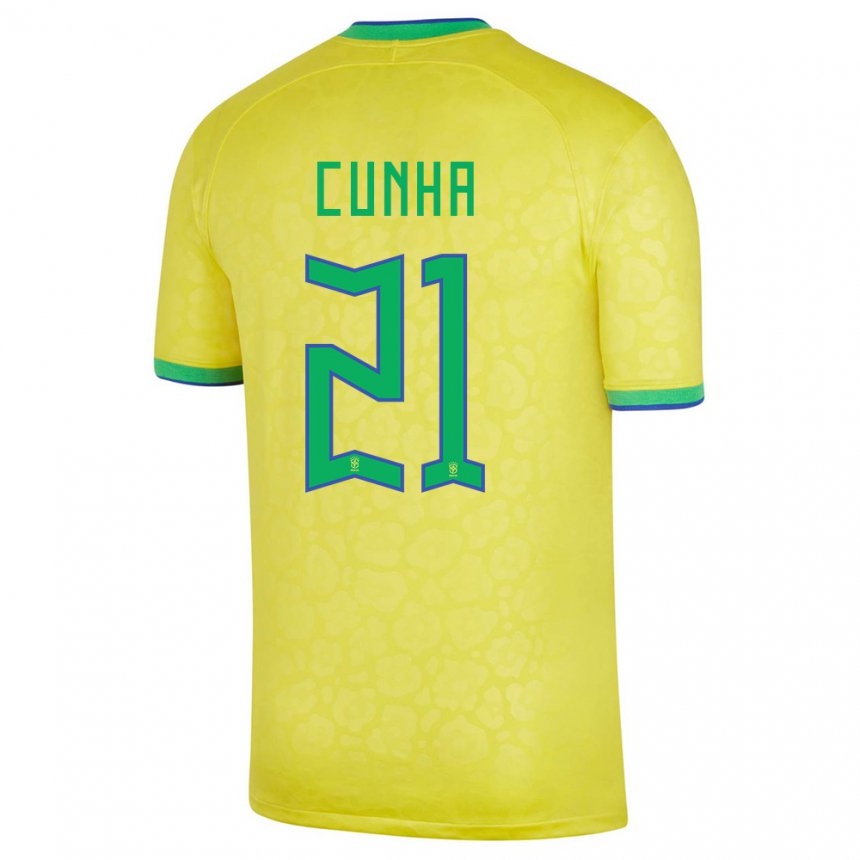 Homme Maillot Brésil Matheus Cunha #21 Jaune Tenues Domicile 22-24 T-shirt Suisse
