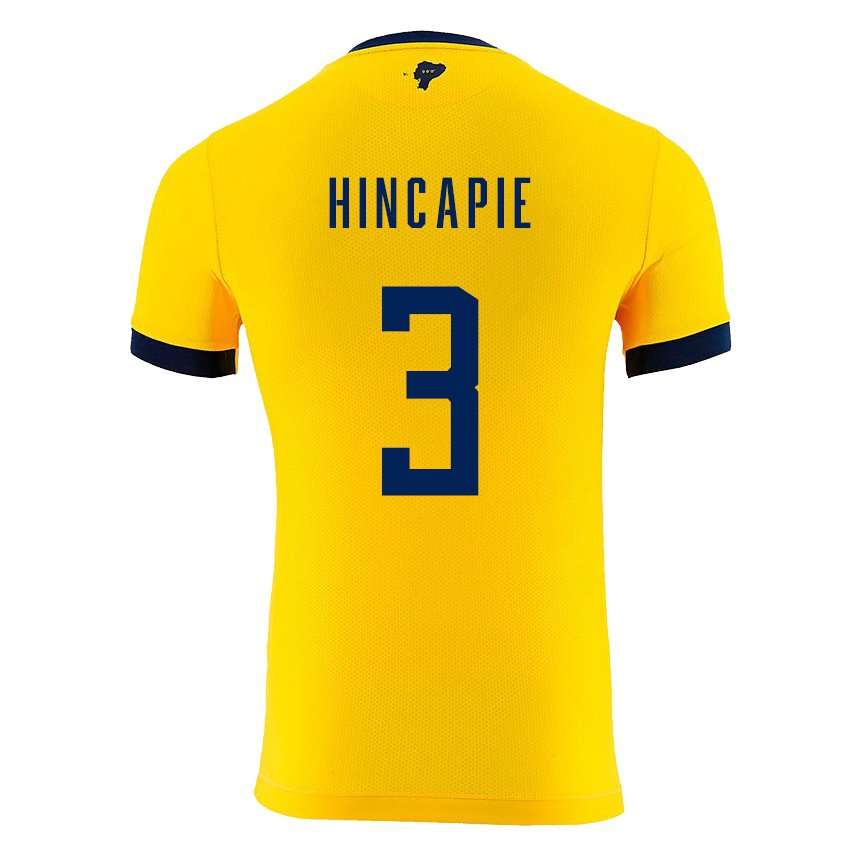Homme Maillot Équateur Piero Hincapie #3 Jaune Tenues Domicile 22-24 T-shirt Suisse