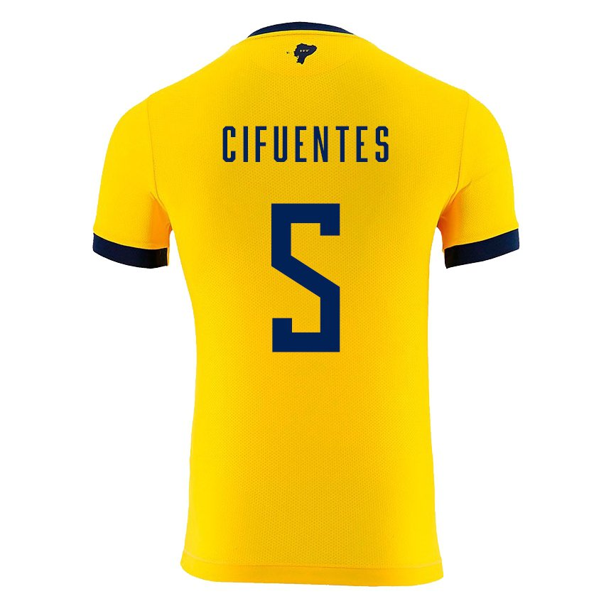 Homme Maillot Équateur Jose Cifuentes #5 Jaune Tenues Domicile 22-24 T-shirt Suisse