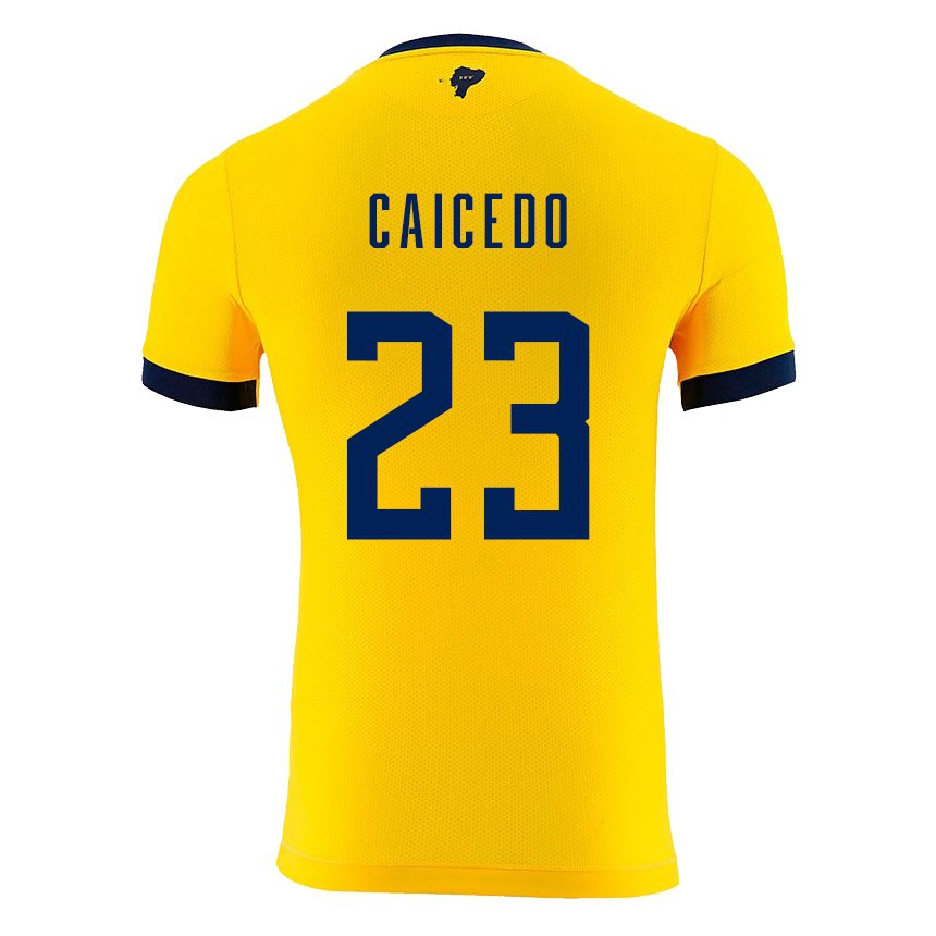 Homme Maillot Équateur Moises Caicedo #23 Jaune Tenues Domicile 22-24 T-shirt Suisse