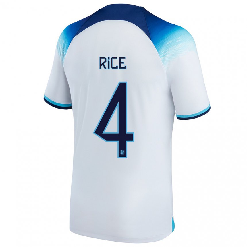 Homme Maillot Angleterre Declan Rice #4 Blanc Bleu Tenues Domicile 22-24 T-shirt Suisse