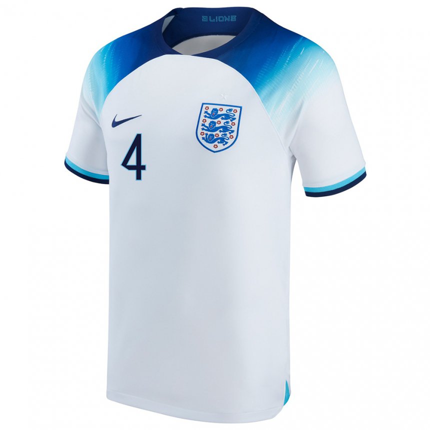 Homme Maillot Angleterre Declan Rice #4 Blanc Bleu Tenues Domicile 22-24 T-shirt Suisse