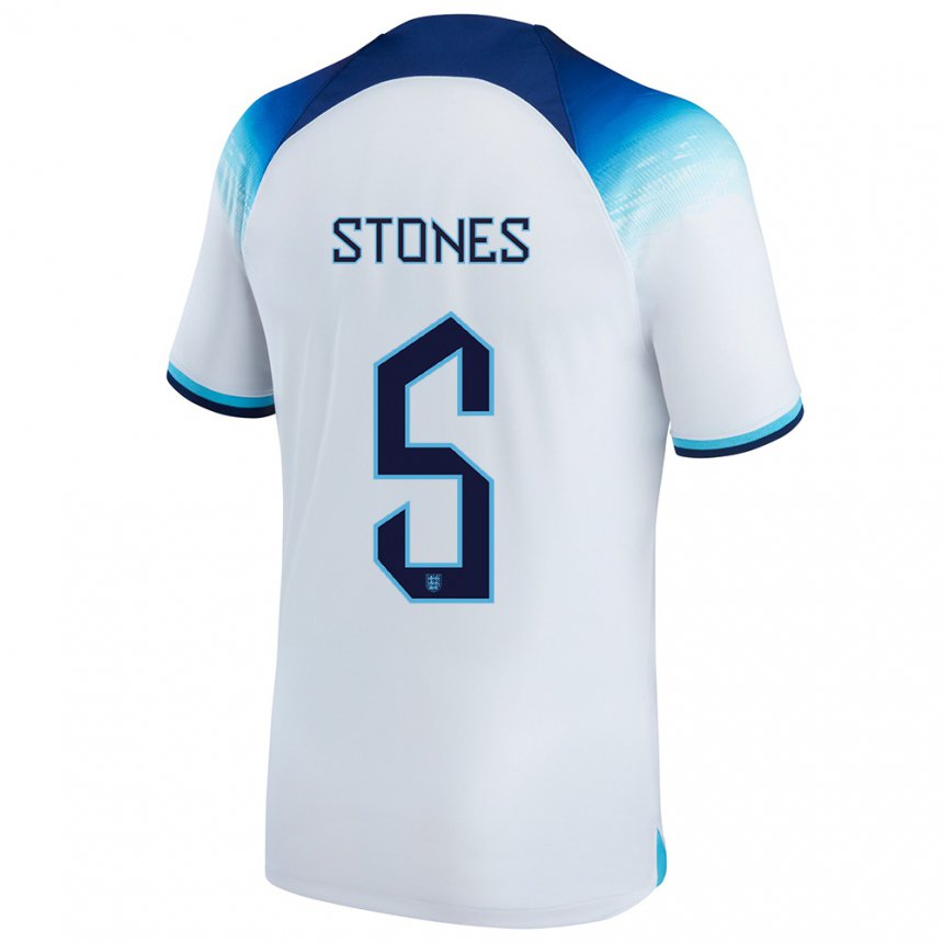 Homme Maillot Angleterre John Stones #5 Blanc Bleu Tenues Domicile 22-24 T-shirt Suisse