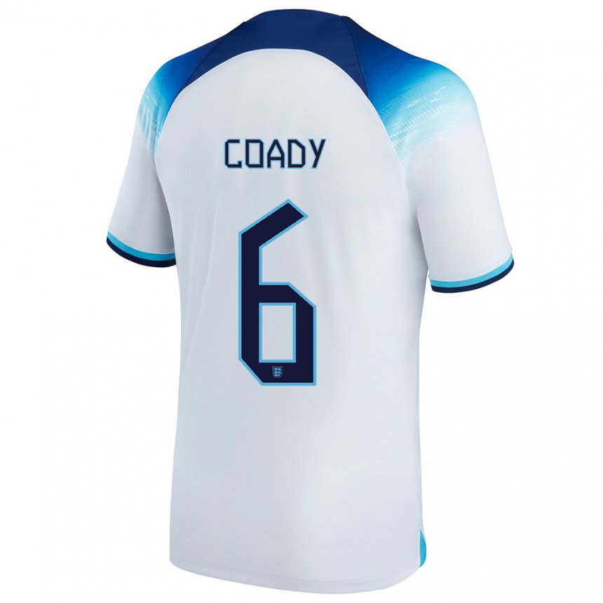 Homme Maillot Angleterre Conor Coady #6 Blanc Bleu Tenues Domicile 22-24 T-shirt Suisse