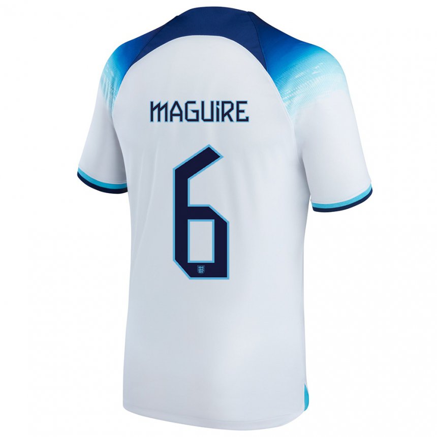 Homme Maillot Angleterre Harry Maguire #6 Blanc Bleu Tenues Domicile 22-24 T-shirt Suisse