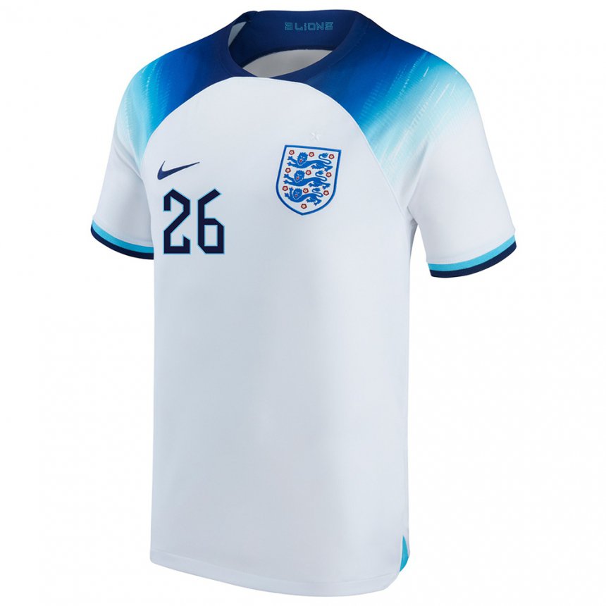 Homme Maillot Angleterre Jude Bellingham #26 Blanc Bleu Tenues Domicile 22-24 T-shirt Suisse