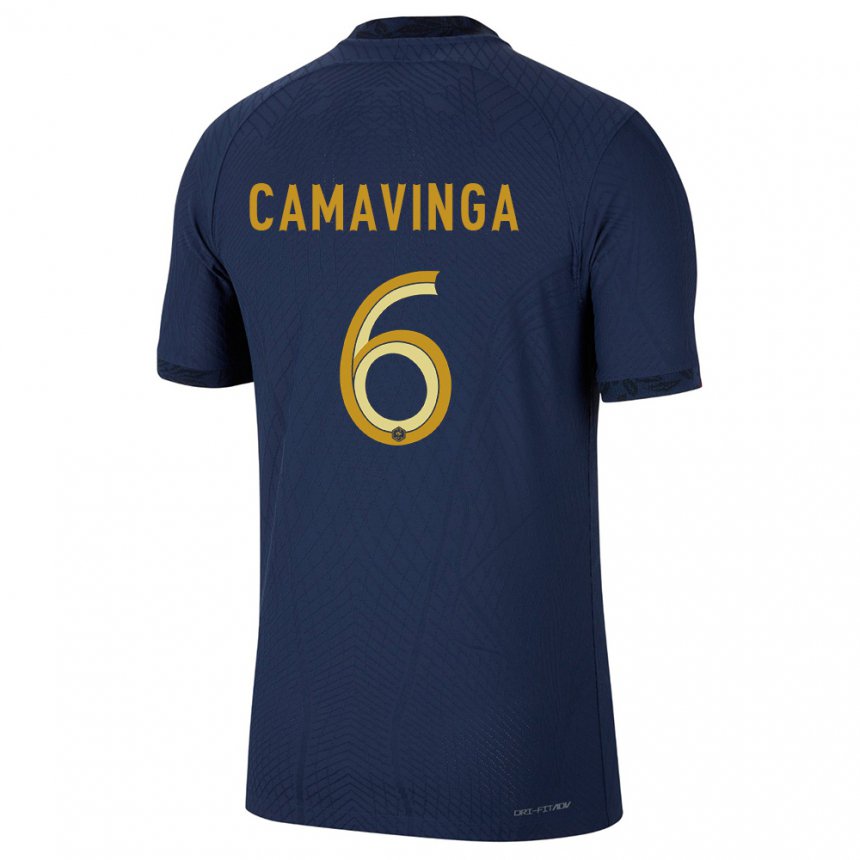Homme Maillot France Eduardo Camavinga #6 Bleu Marine Tenues Domicile 22-24 T-shirt Suisse