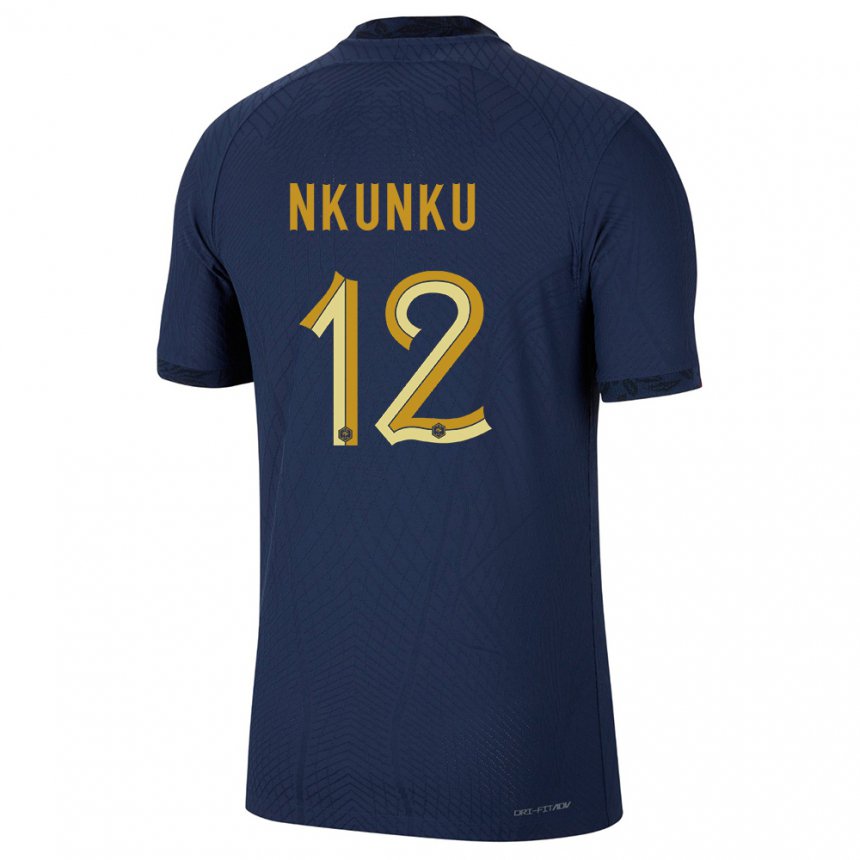 Homme Maillot France Christopher Nkunku #12 Bleu Marine Tenues Domicile 22-24 T-shirt Suisse
