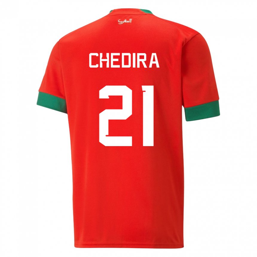 Homme Maillot Maroc Walid Chedira #21 Rouge Tenues Domicile 22-24 T-shirt Suisse