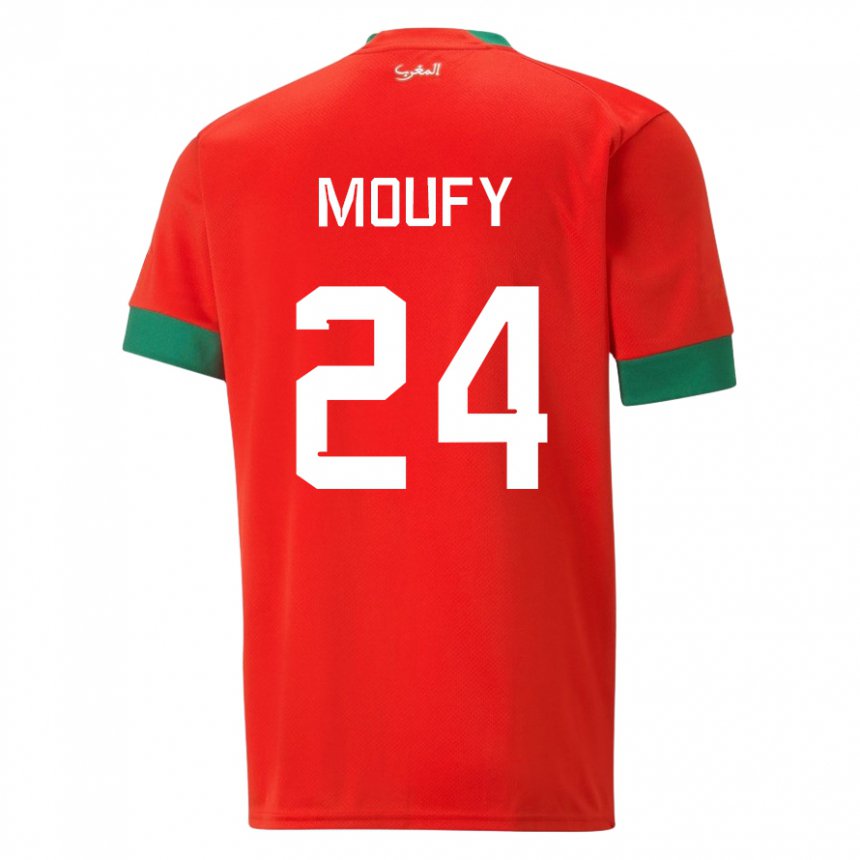 Homme Maillot Maroc Fahd Moufy #24 Rouge Tenues Domicile 22-24 T-shirt Suisse