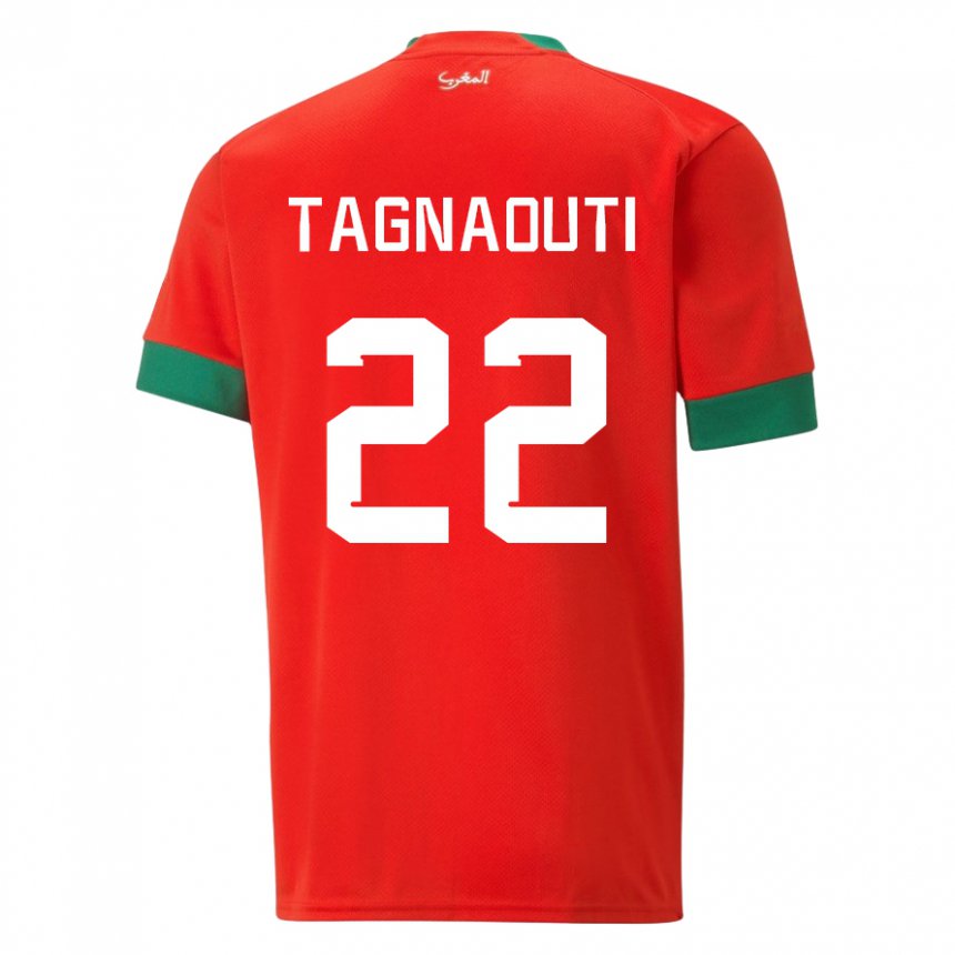 Homme Maillot Maroc Ahmed Reda Tagnaouti #22 Rouge Tenues Domicile 22-24 T-shirt Suisse