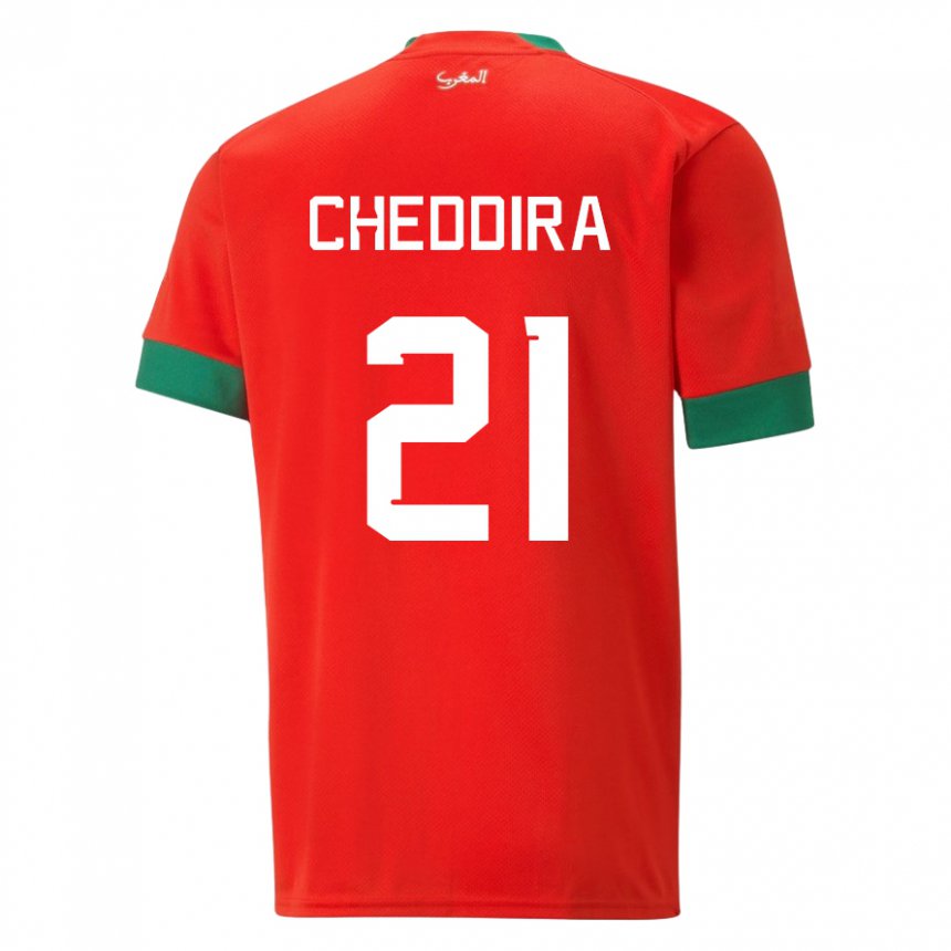 Homme Maillot Maroc Walid Cheddira #21 Rouge Tenues Domicile 22-24 T-shirt Suisse