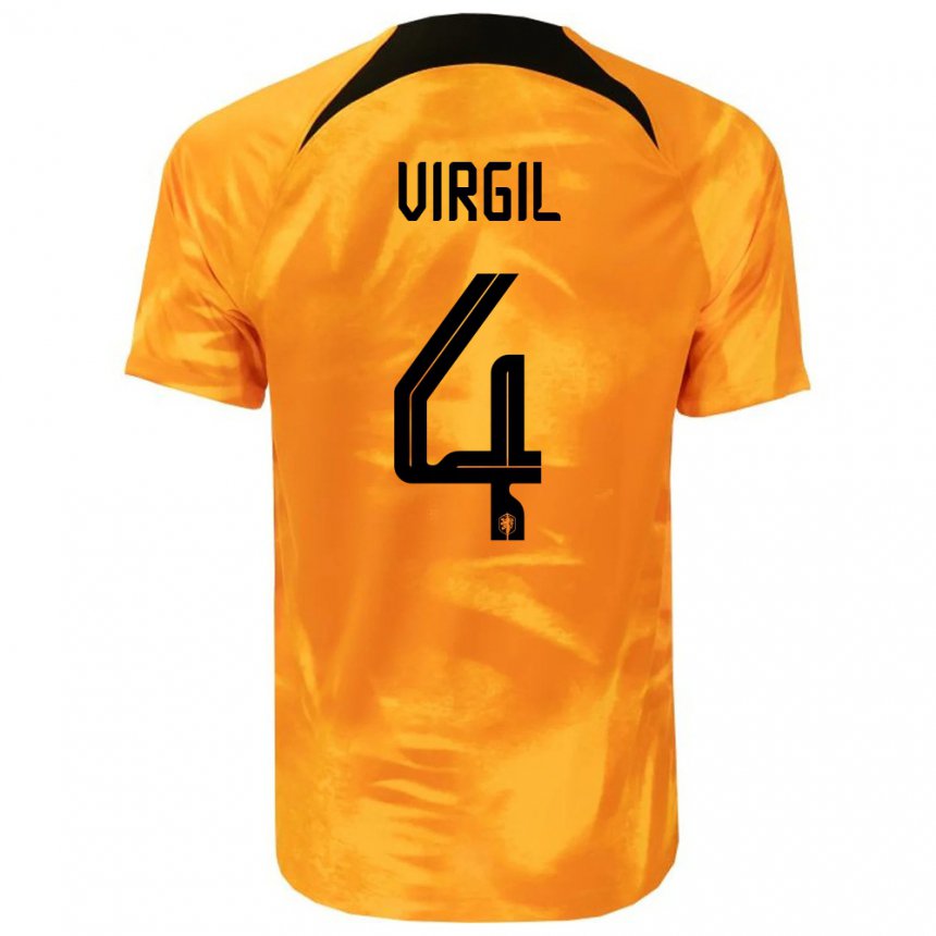 Homme Maillot Pays-bas Virgil Van Dijk #4 Orange Laser Tenues Domicile 22-24 T-shirt Suisse