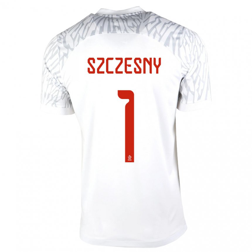 Homme Maillot Pologne Wojciech Szczesny #1 Blanc Tenues Domicile 22-24 T-shirt Suisse