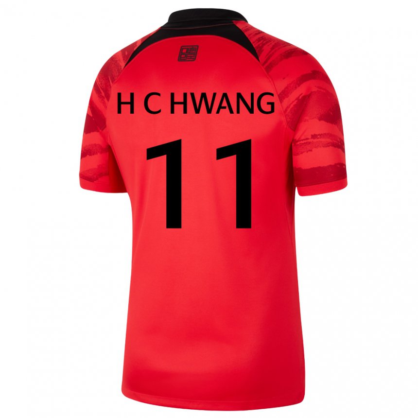 Homme Maillot Corée Du Sud Hee-chan Hwang #11 Rouge Noir Tenues Domicile 22-24 T-shirt Suisse
