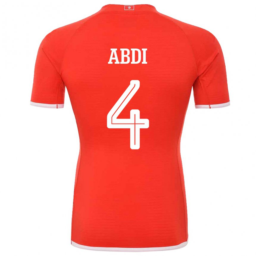 Homme Maillot Tunisie Ali Abdi #4 Rouge Tenues Domicile 22-24 T-shirt Suisse