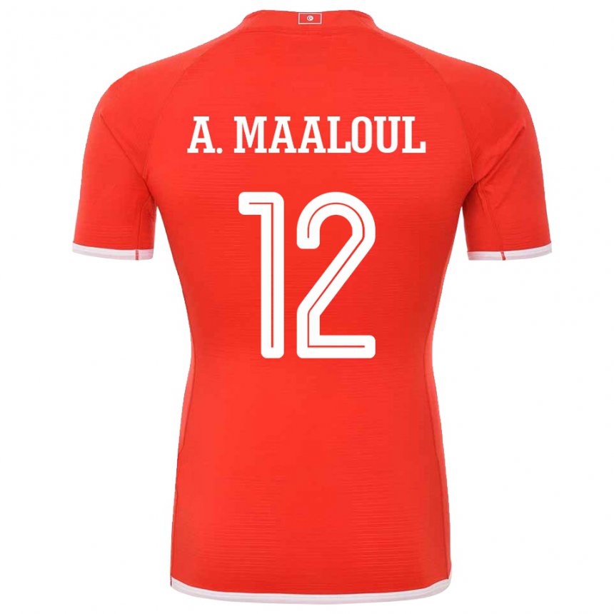 Homme Maillot Tunisie Ali Maaloul #12 Rouge Tenues Domicile 22-24 T-shirt Suisse