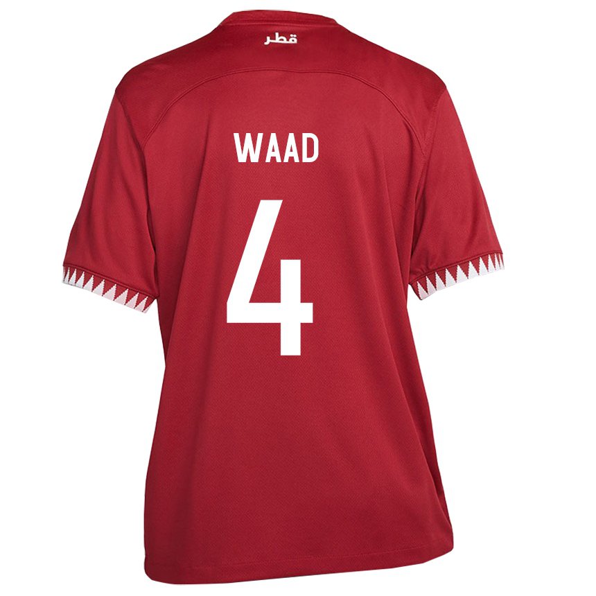 Homme Maillot Qatar Mohammed Waad #4 Bordeaux Tenues Domicile 22-24 T-shirt Suisse