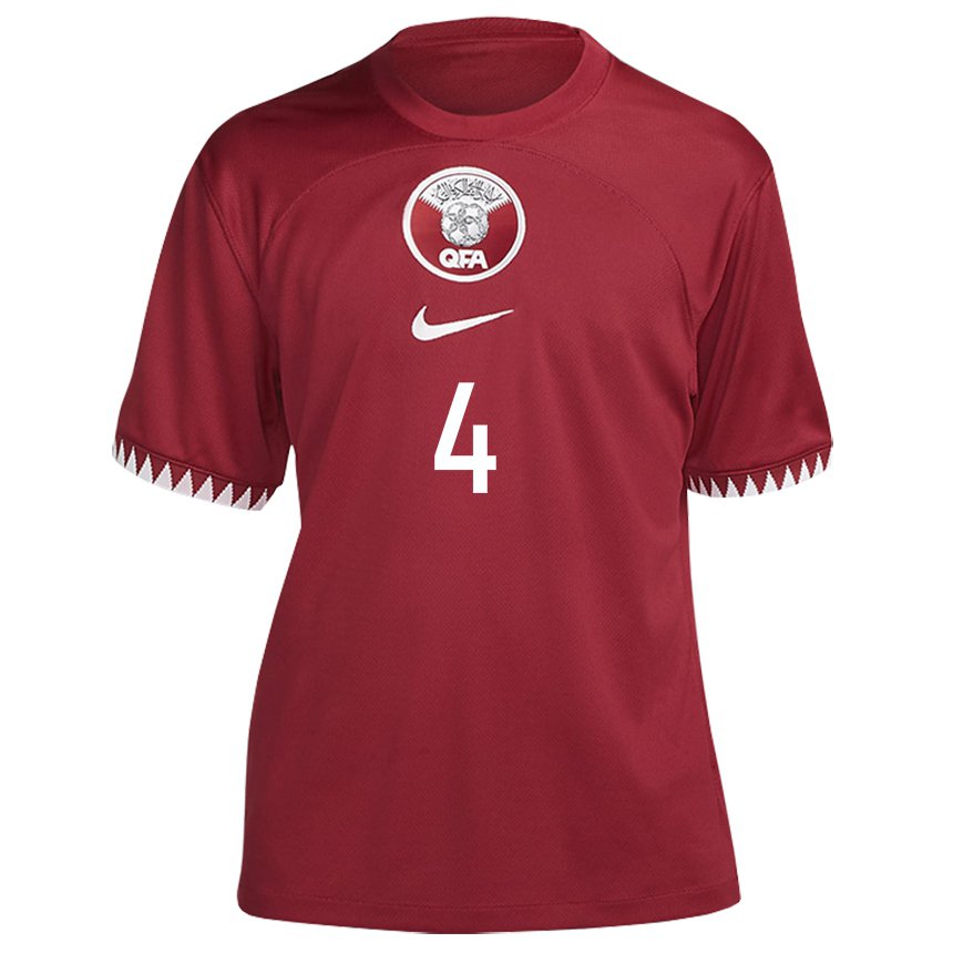 Homme Maillot Qatar Mohammed Waad #4 Bordeaux Tenues Domicile 22-24 T-shirt Suisse
