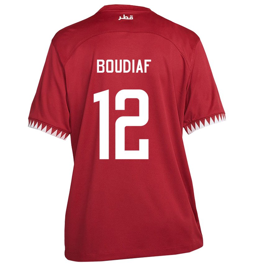 Herren Katarische Karim Boudiaf #12 Kastanienbraun Heimtrikot Trikot 22-24 T-shirt Schweiz