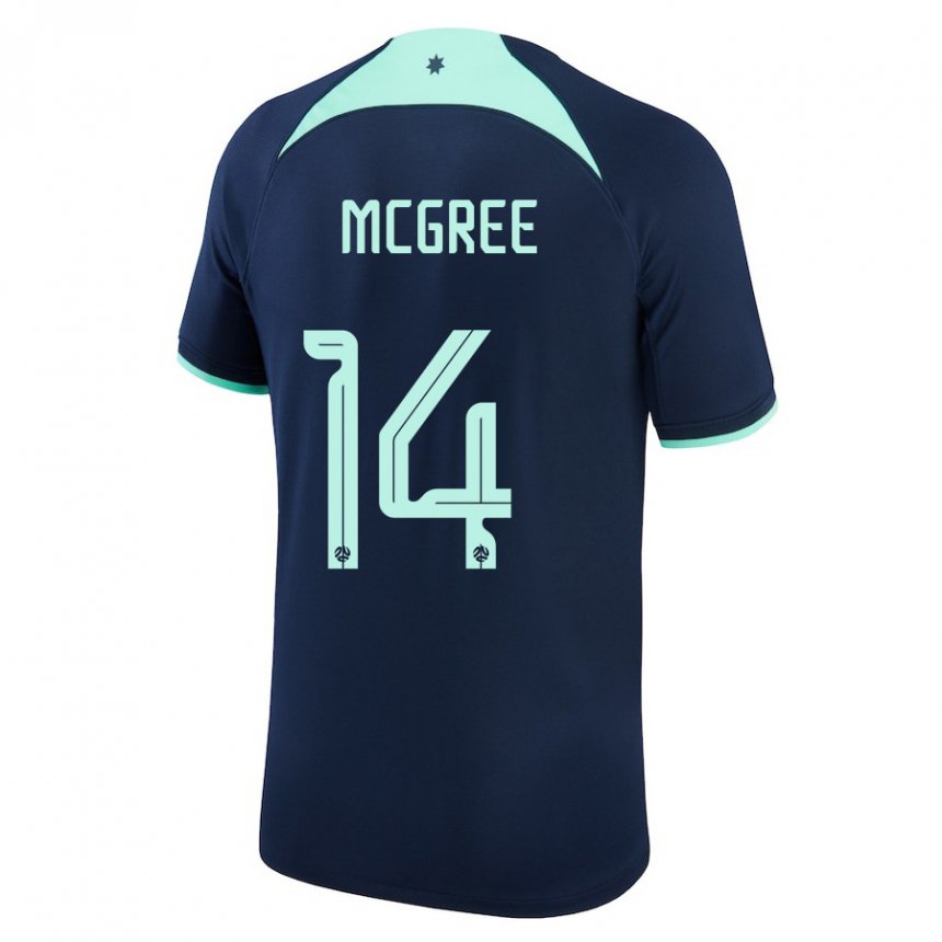 Homme Maillot Australie Riley Mcgree #14 Bleu Foncé Tenues Extérieur 22-24 T-shirt Suisse