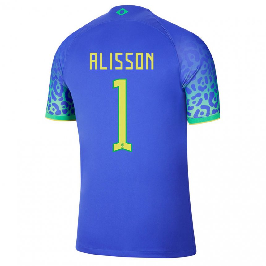 Homme Maillot Brésil Alisson #1 Bleue Tenues Extérieur 22-24 T-shirt Suisse