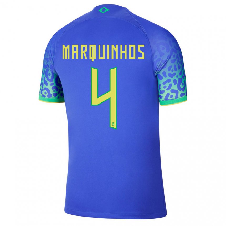 Homme Maillot Brésil Marquinhos #4 Bleue Tenues Extérieur 22-24 T-shirt Suisse