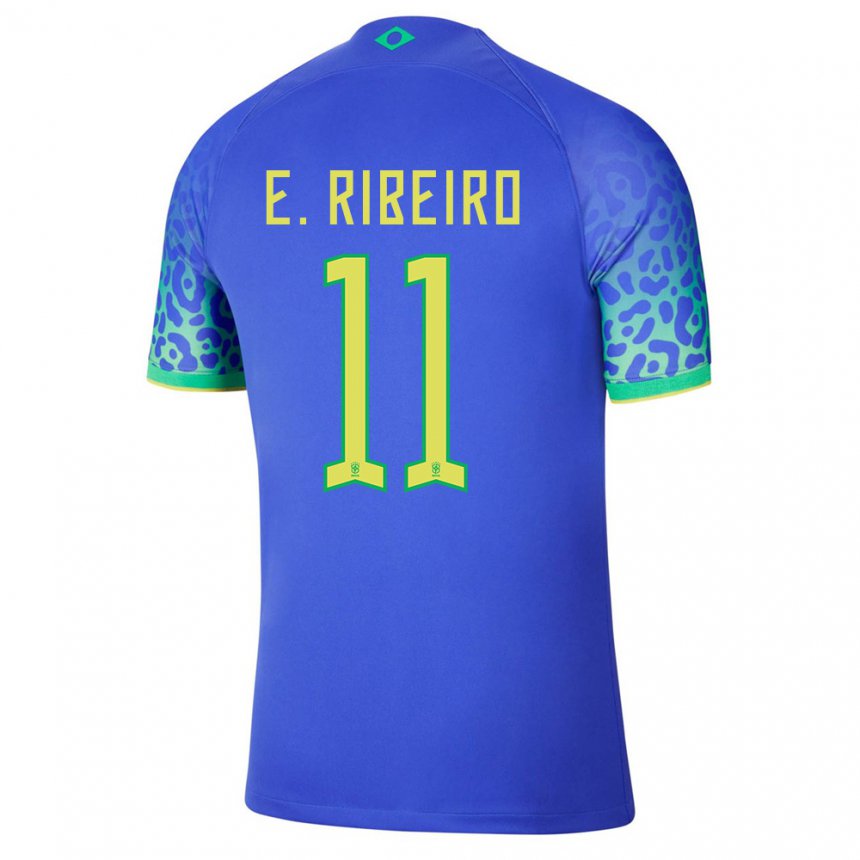 Homme Maillot Brésil Everton Ribeiro #11 Bleue Tenues Extérieur 22-24 T-shirt Suisse