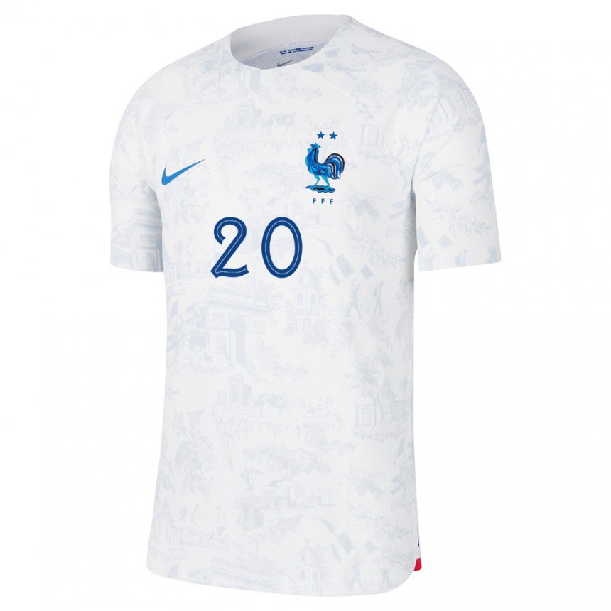 Homme Maillot France Randal Kolo Muani #20 Blanc Bleu Tenues Extérieur 22-24 T-shirt Suisse