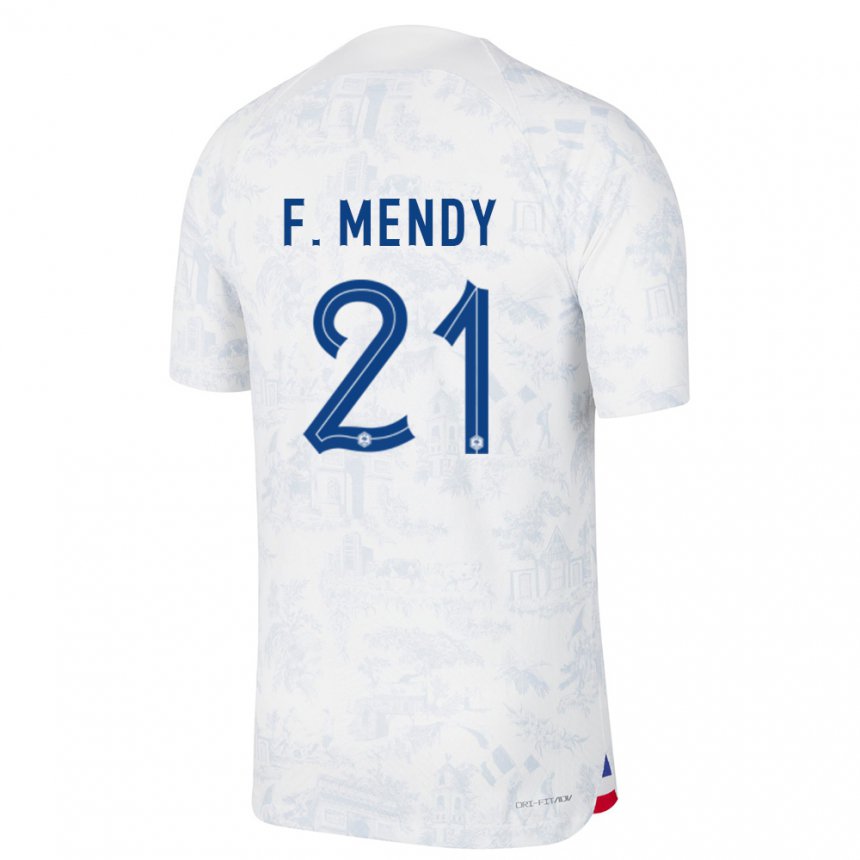Homme Maillot France Ferland Mendy #21 Blanc Bleu Tenues Extérieur 22-24 T-shirt Suisse