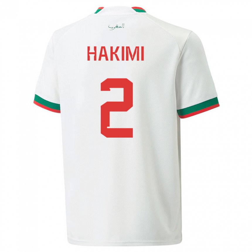 Homme Maillot Maroc Achraf Hakimi #2 Blanc Tenues Extérieur 22-24 T-shirt Suisse
