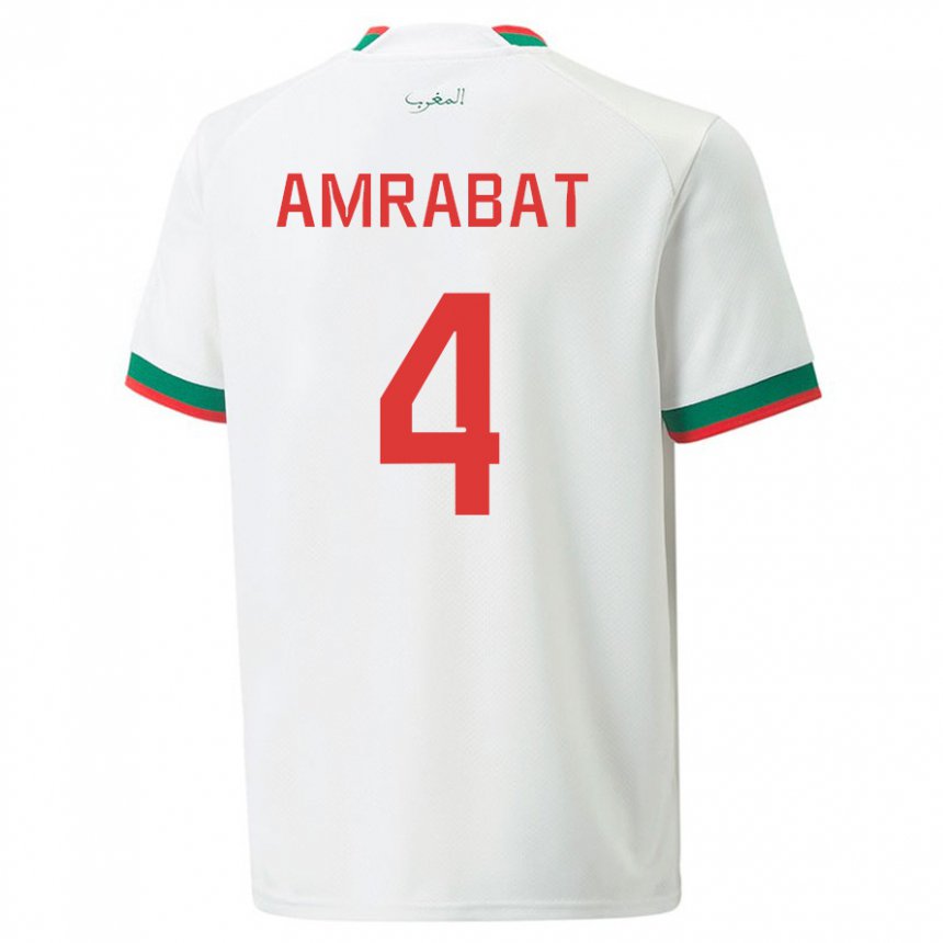 Homme Maillot Maroc Soufiane Amrabat #4 Blanc Tenues Extérieur 22-24 T-shirt Suisse
