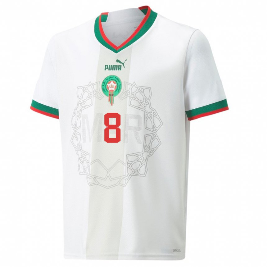 Homme Maillot Maroc Azzeddine Ounahi #8 Blanc Tenues Extérieur 22-24 T-shirt Suisse