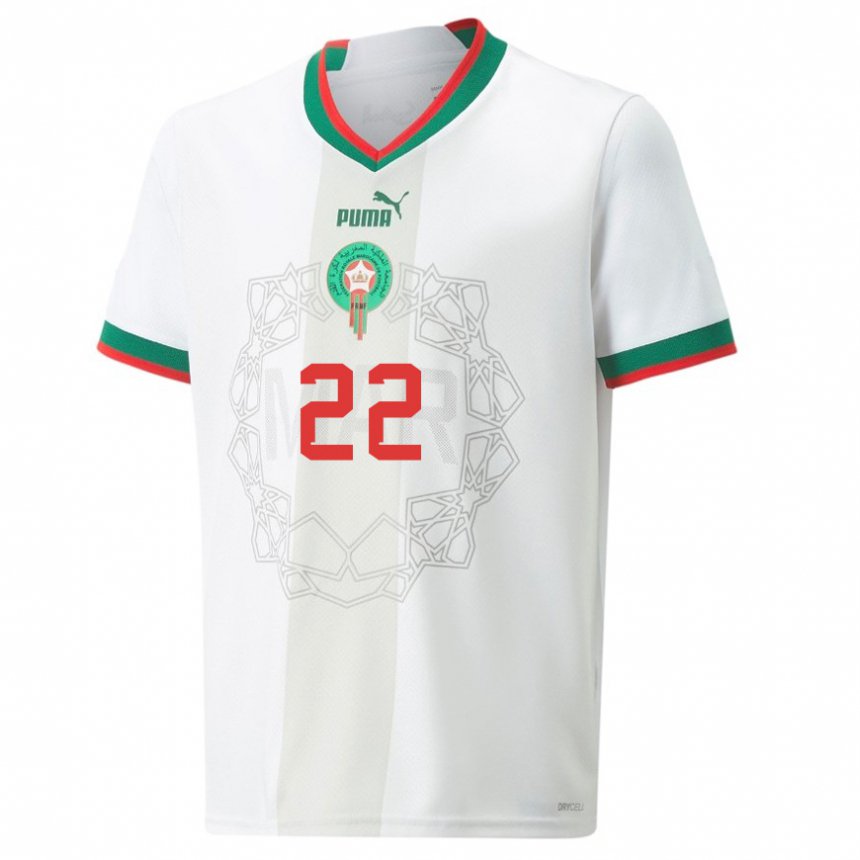Homme Maillot Maroc Ahmed Reda Tagnaouti #22 Blanc Tenues Extérieur 22-24 T-shirt Suisse